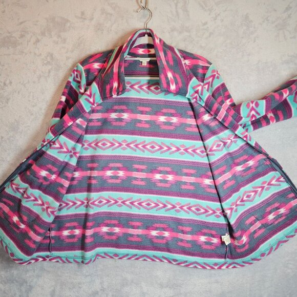 Sonoma Womens L Purple Full-Zip Fleece Jacket With Aztec Print colorful boho - Picture 7 of 12